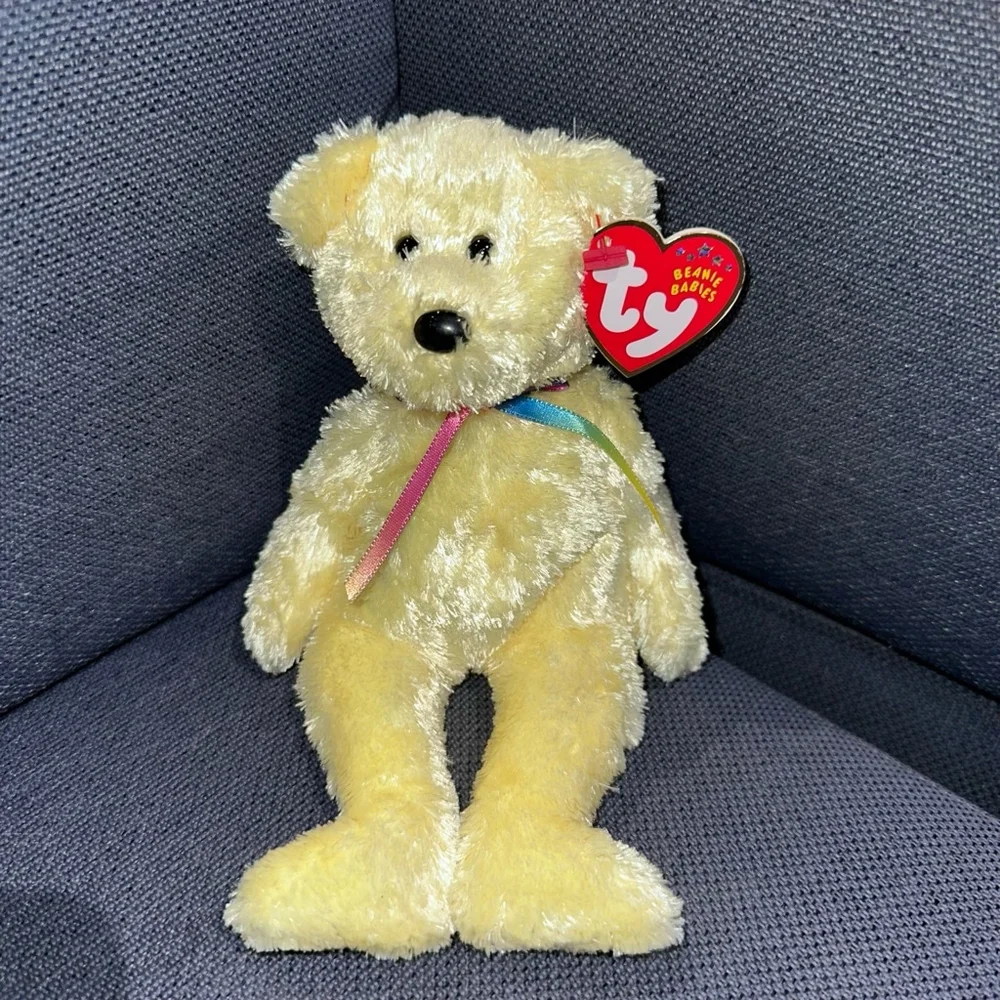 Ty Beanie Babies Sherbet Bear, Yellow Rainbow, 6 inch